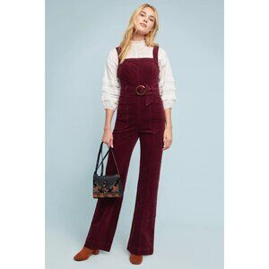 PILCRO Dark Purple Cotton Corduroy Belted Boot Leg Overalls Jumpsuit, Size 2